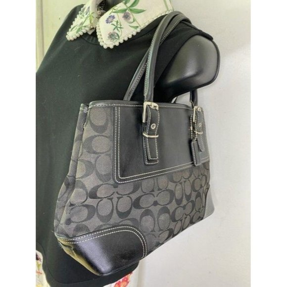 coach bag gray black fabric tote - Picture 6 of 10